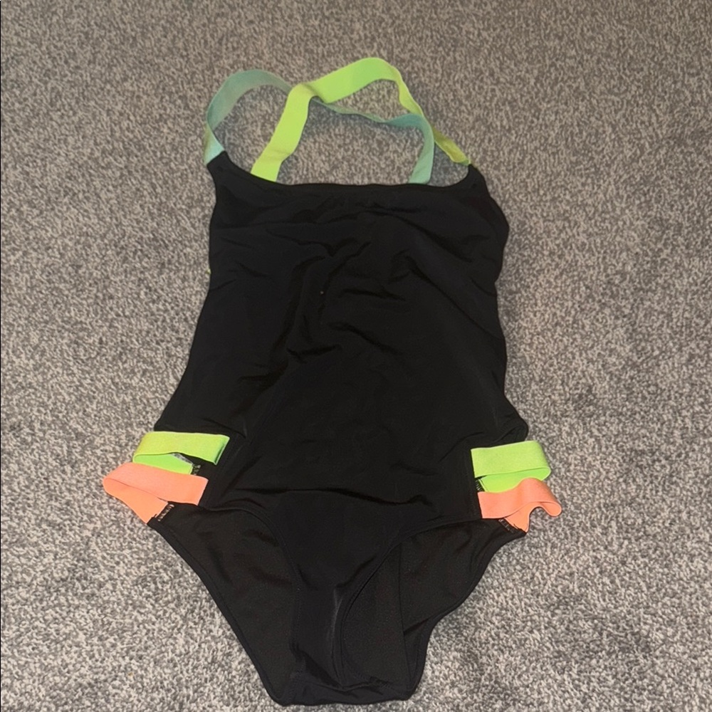 One Piece Swimsuit - Black with Neon Accents